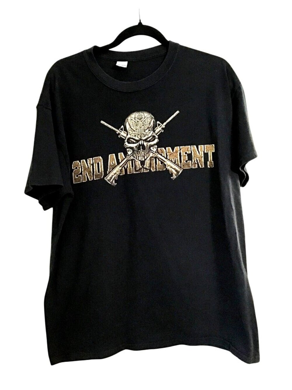 GILDAN MENS BLACK GRAPHIC SHORT SLEEVE CREW NECK COTTON T-SHIRT SIZE X-LARGE